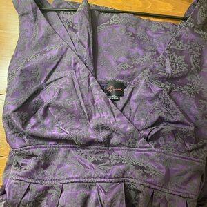 Torrid Y2K Vintage Plus Size Empire Waist Damask Blk/Prpl Whimsigoth Dress